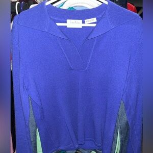 Neiman Marcus Cobalt Blue V-Neck Knit Top